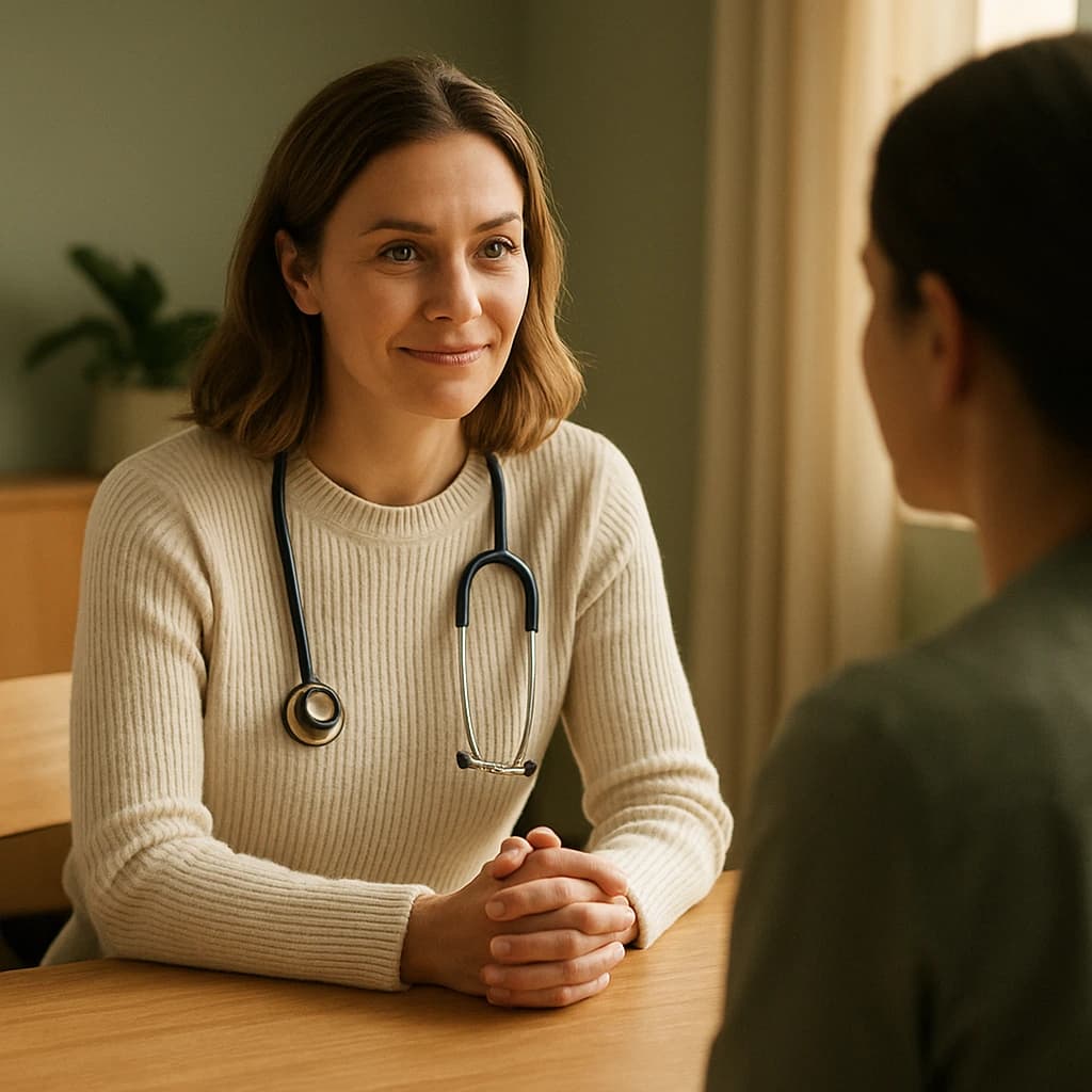 A HALE physician in conversation with a member across a consulting-room table